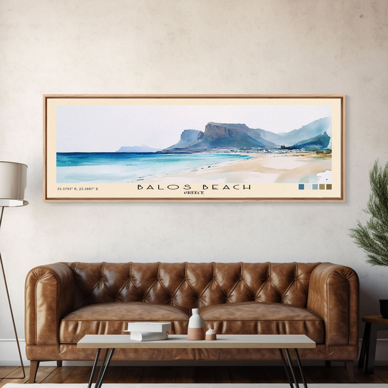 Balos Beach, Greece Watercolor Beach Print, Vacation Gift, Greece Wall Art, Framed Canvas Print, Framed Beach Painting