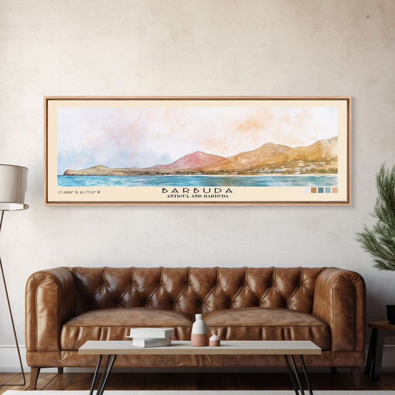 Barbuda, Antigua and Barbuda Watercolor Beach Print, Vacation Gift, Antigua and Barbuda Wall Art, Framed Canvas Print, Framed Beach Painting