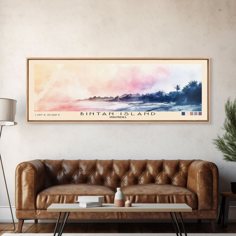 Bintan Island, Indonesia Watercolor Beach Print, Vacation Gift, Indonesia Wall Art, Framed Canvas Print, Framed Beach Painting