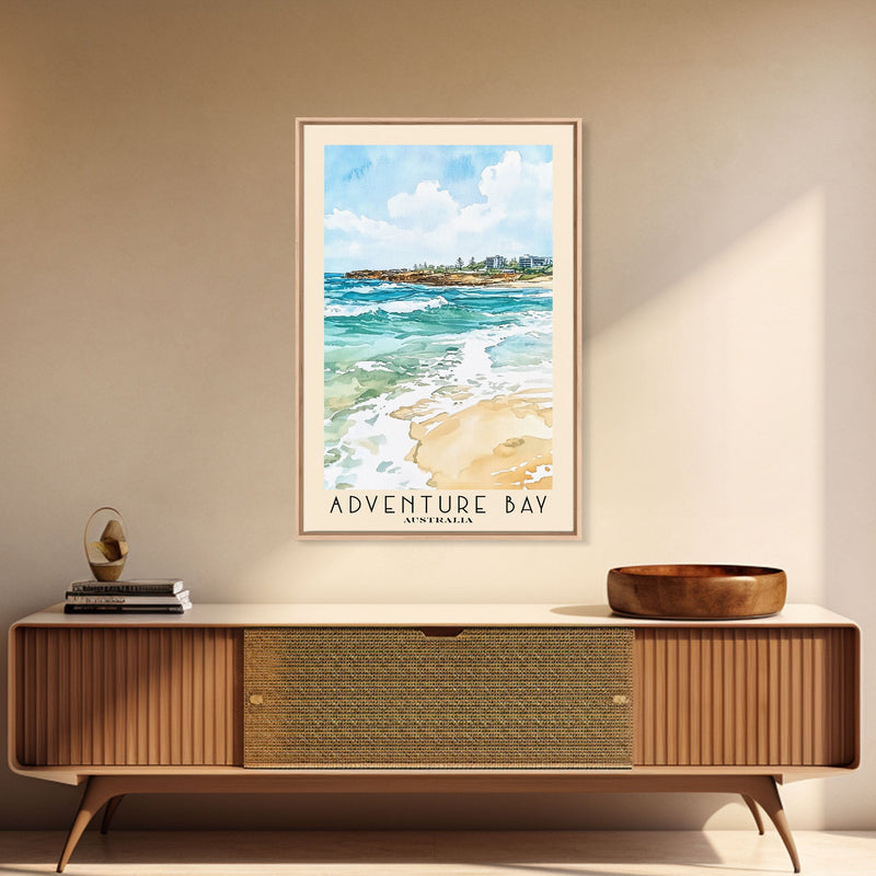 Adventure Bay, Australia Watercolor Beach Print, Vacation Gift, Australia Wall Art, Framed Canvas Print, Framed Beach Painting