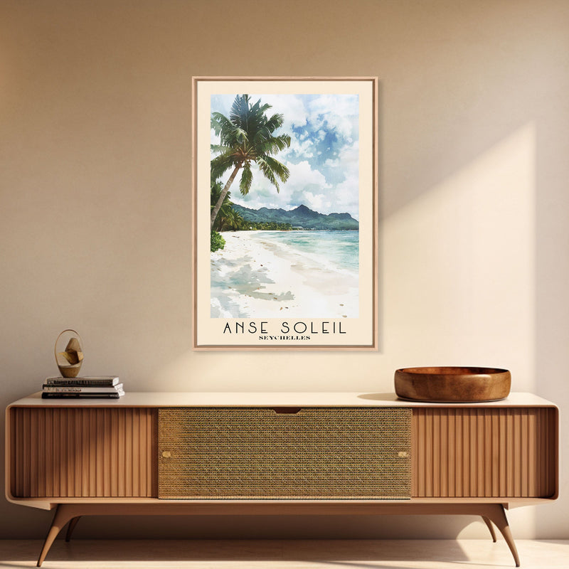 Anse Soleil, Seychelles Watercolor Beach Print, Vacation Gift, Seychelles Wall Art, Framed Canvas Print, Framed Beach Painting