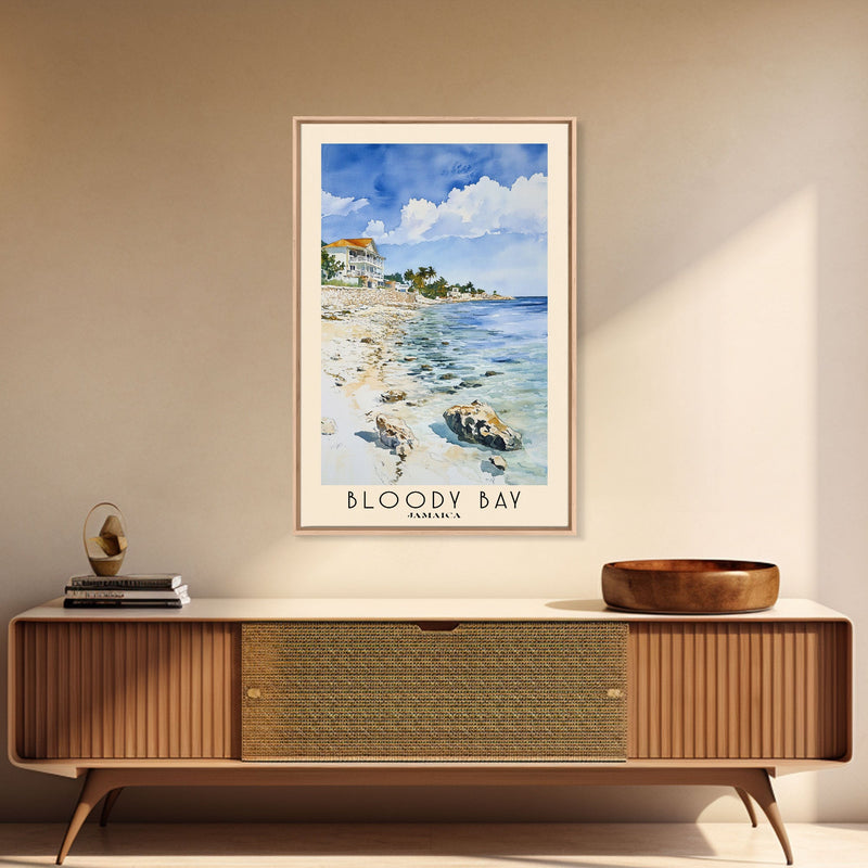 Bloody Bay, Jamaica Watercolor Beach Print, Vacation Gift, Jamaica Wall Art, Framed Canvas Print, Framed Beach Painting