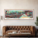 Indianapolis Indiana Panoramic Travel Poster Framed Canvas Print, Mid Century Modern Art, Pop Art Style, Wall Decor, Office Art, Living Room Art