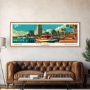 San Diego California Panoramic Painting, Retro Style Framed Canvas Print, Mid Century Modern Wall Art, Pop Art Travel Poster