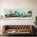 Fort Worth Texas Panoramic Wall Art, Mid Century Modern Framed Canvas Print, Retro Pop Art Travel Poster, Office Art, Living Room Decor