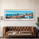 Carlsbad California Panoramic Painting, Mid Century Modern Framed Canvas Print, Retro Pop Art Travel Poster, Living Room Wall Art, City Print