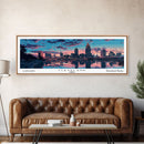 Cleveland Ohio Panoramic Painting, Mid Century Modern Framed Canvas Print, Retro Pop Art Travel Poster, City Wall Art, Office Decor