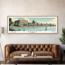 Peoria Illinois Panoramic Painting, Mid Century Modern Framed Canvas Print, Retro Pop Art Travel Poster, City Art, Office Wall Decor, Living Room Art