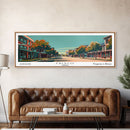 Frisco Texas Panoramic Painting, Framed Canvas Print, Mid Century Modern Wall Art, Retro Pop Art Travel Poster, Home Decor, City Art