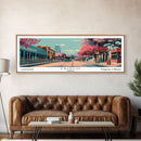 Frisco Texas Panoramic Painting, Framed Canvas Print, Mid Century Modern Wall Art, Retro Pop Art Travel Poster, Office Decor, City Art