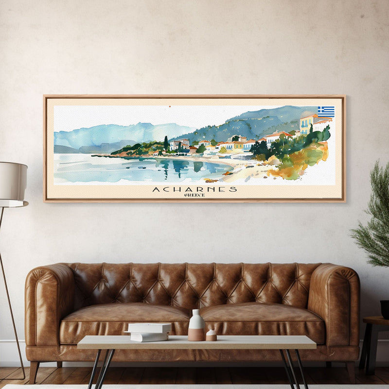 Acharnes Greece Travel Print Wall Art, Panoramic City Art, Travel Art, Wall Decor, Vacation Gift, Framed Canvas Print Or Metal Art