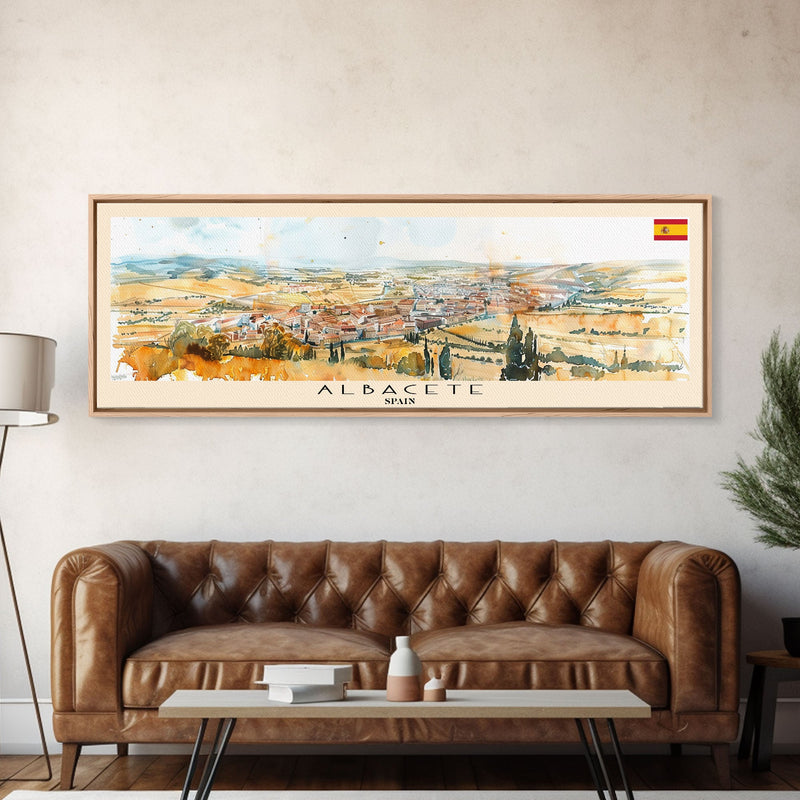 Albacete Spain Travel Print Wall Art, Panoramic City Art, Travel Art, Wall Decor, Vacation Gift, Framed Canvas Print Or Metal Art