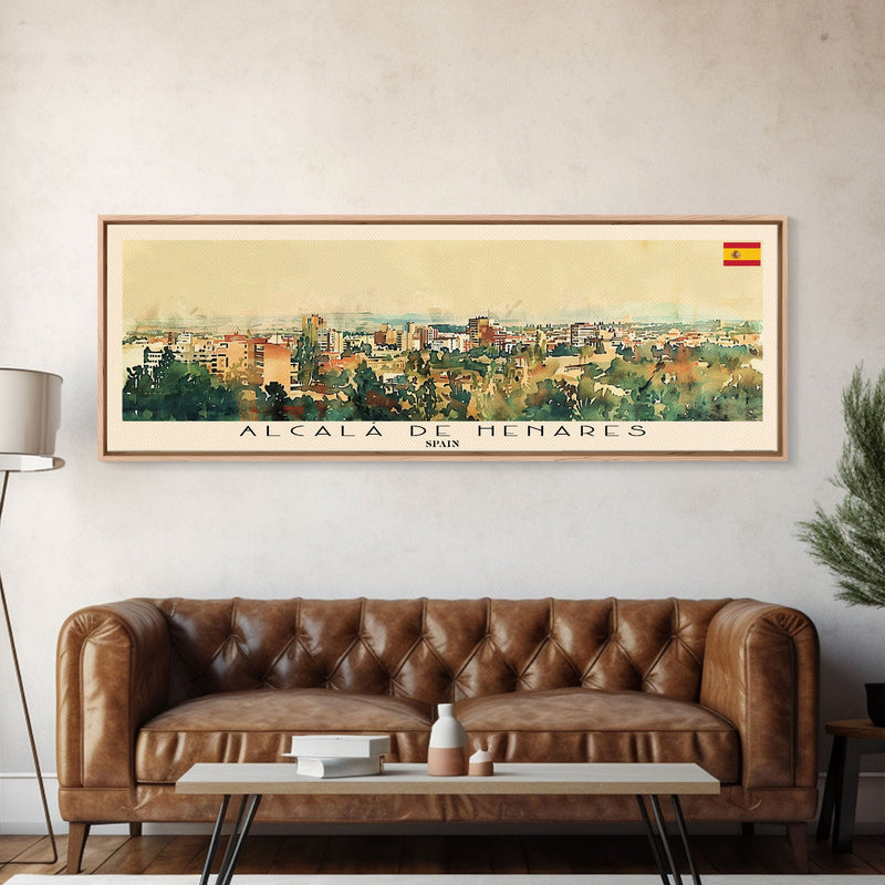 AlcalÄ¯ Spain Travel Art, City Art, Framed Canvas Print or Metal Wall Art, Europe Travel Poster, Panoramic Wall Art, Extra Wide Wall Art