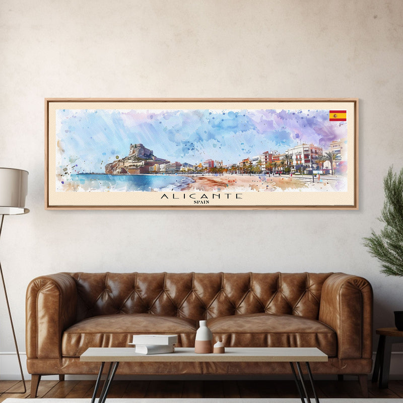 Alicante Spain Travel Print Wall Art, Panoramic City Art, Travel Art, Wall Decor, Vacation Gift, Framed Canvas Print Or Metal Art