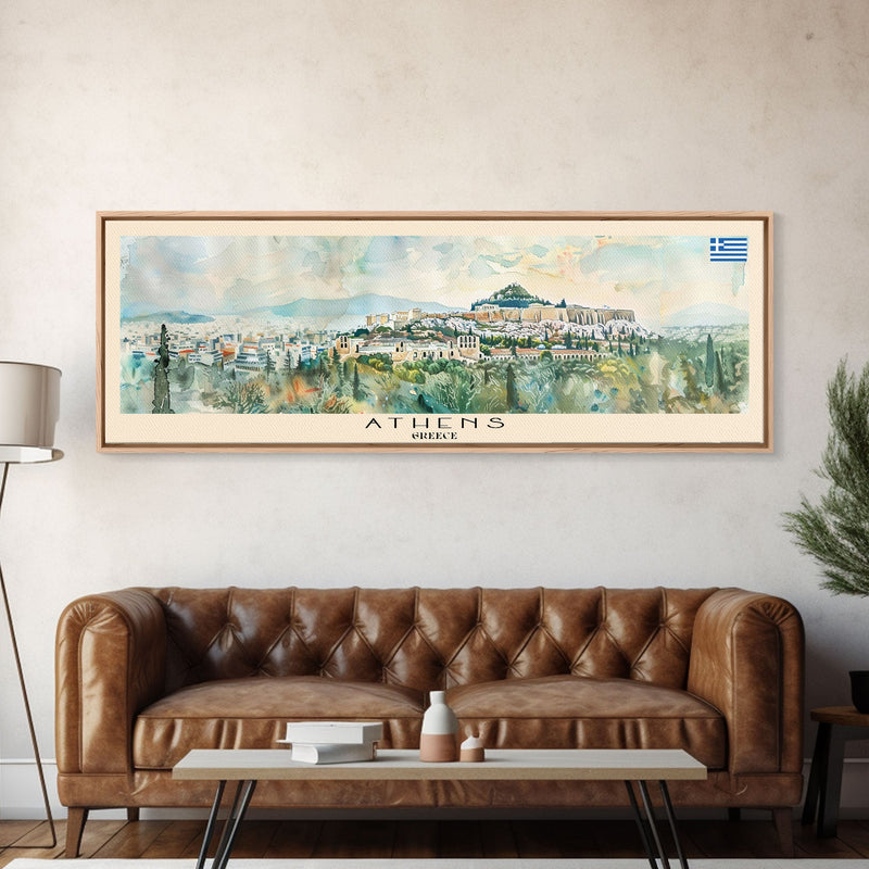 Athens Greece Travel Art, City Art, Framed Canvas Print or Metal Wall Art, Europe Travel Poster, Panoramic Wall Art, Extra Wide Wall Art