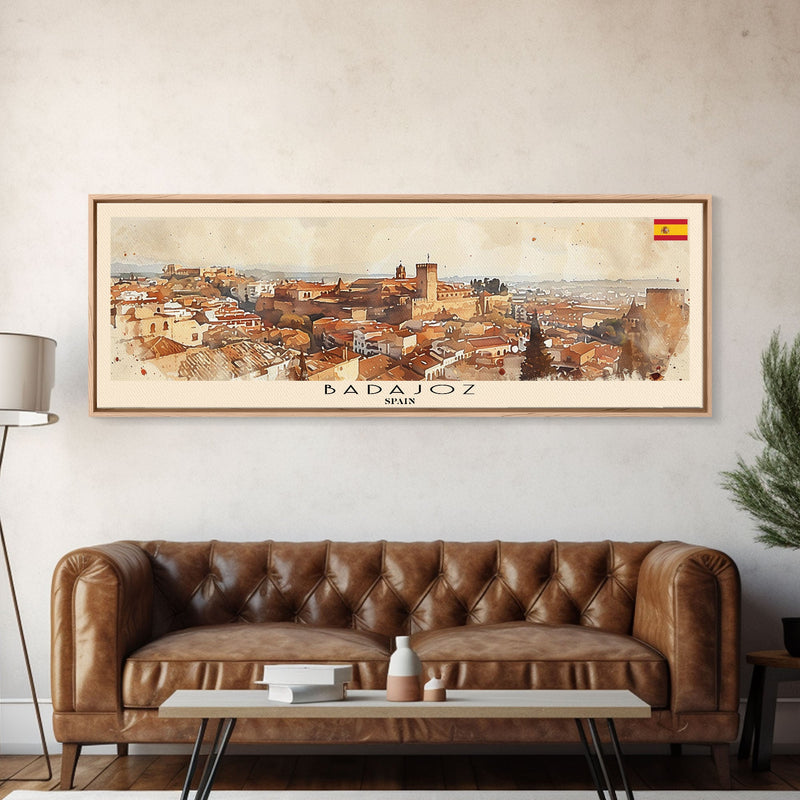 Badajoz Spain Wall Art, Panoramic Travel Poster, Panoramic Framed Canvas Print, City Wall Art, Wall Hanging Home Decor, Travel Art