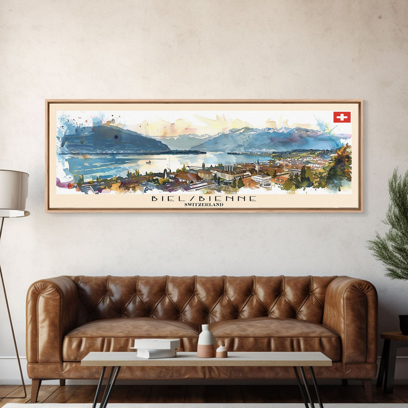 Biel Switzerland Wall Art, Panoramic Travel Poster, Panoramic Framed Canvas Print, City Wall Art, Wall Hanging Home Decor, Travel Art