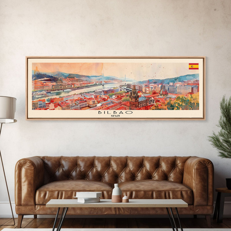 Bilbao Spain Wall Art, Panoramic Travel Poster, Panoramic Framed Canvas Print, City Wall Art, Wall Hanging Home Decor, Travel Art