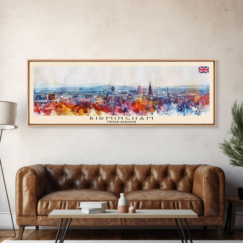 Birmingham United Kingdom Travel Print Wall Art, Panoramic City Art, Travel Art, Wall Decor, Vacation Gift, Framed Canvas Print Or Metal Art