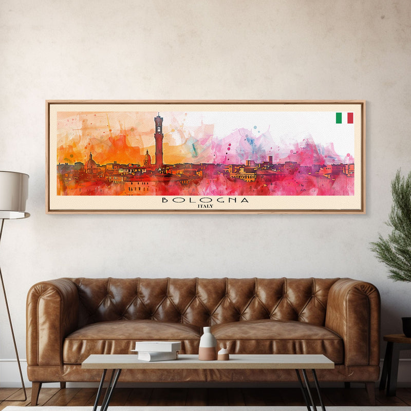 Bologna Italy Wall Art, Panoramic Travel Poster, Panoramic Framed Canvas Print, City Wall Art, Wall Hanging Home Decor, Travel Art