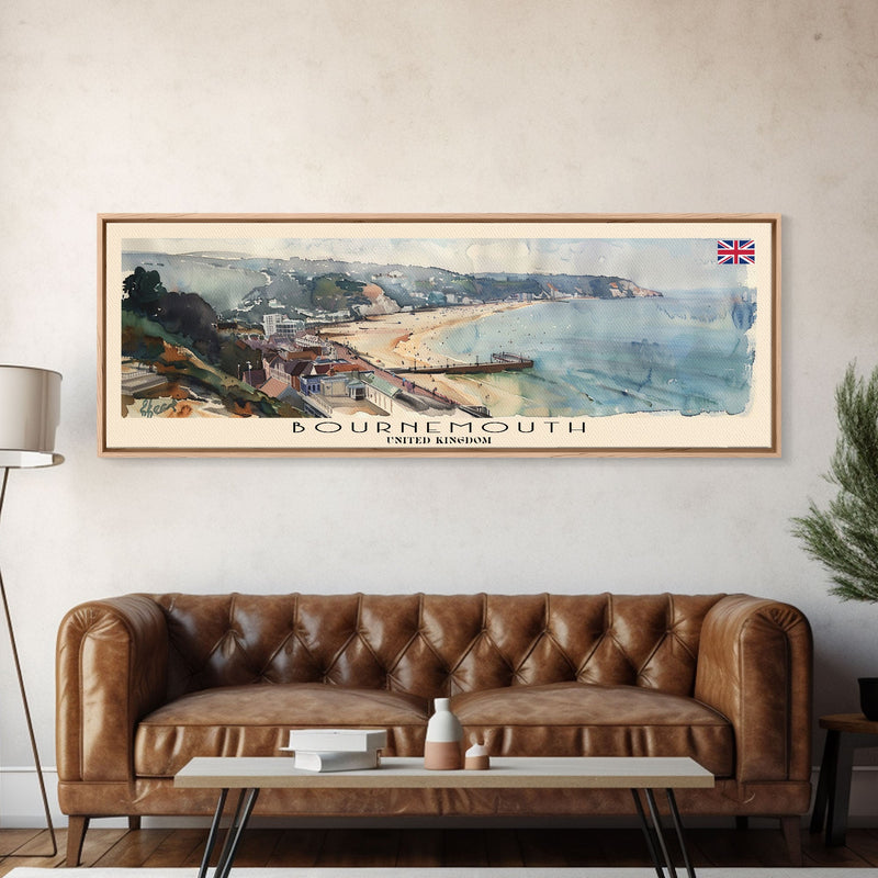 Bournemouth United Kingdom Wall Art, Panoramic Travel Poster, Panoramic Framed Canvas Print, City Wall Art, Wall Hanging Home Decor, Travel Art