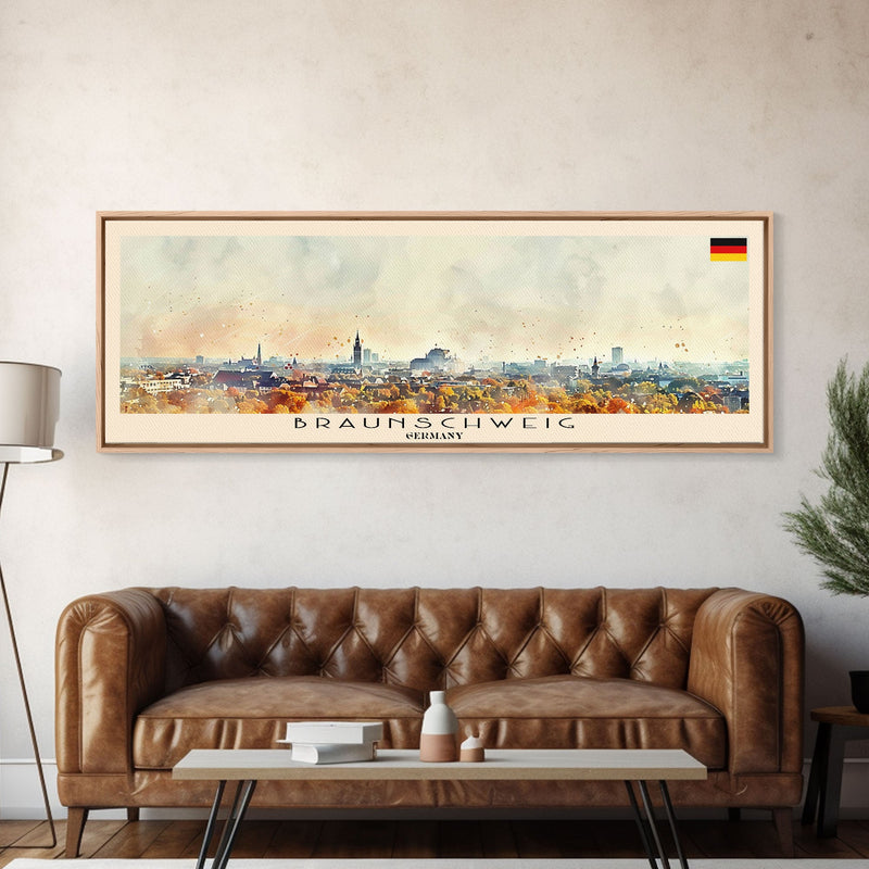 Braunschweig Germany Travel Art, City Art, Framed Canvas Print or Metal Wall Art, Europe Travel Poster, Panoramic Wall Art, Extra Wide Wall Art