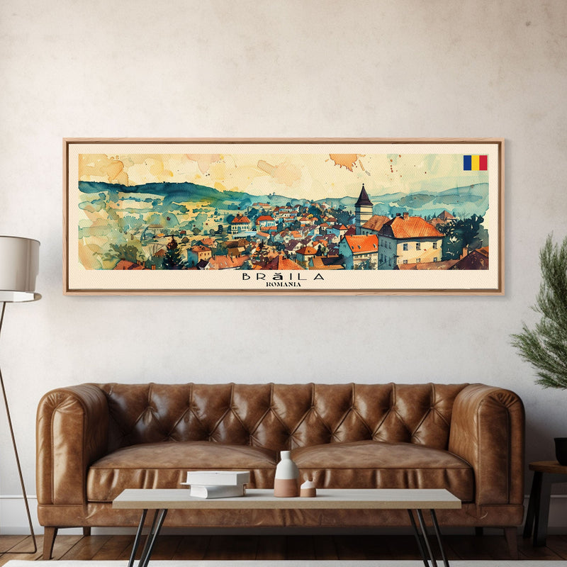 Braila Romania Travel Art, City Art, Framed Canvas Print or Metal Wall Art, Europe Travel Poster, Panoramic Wall Art, Extra Wide Wall Art