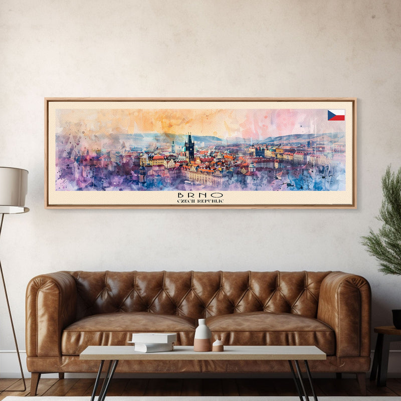 Brno Czech Republic art Travel Print Wall Art, Panoramic City Art, Travel Art, Wall Decor, Vacation Gift, Framed Canvas Print Or Metal Art