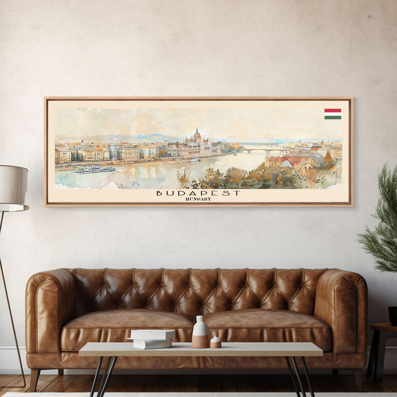 Budapest Hungary Travel Art, City Art, Framed Canvas Print or Metal Wall Art, Europe Travel Poster, Panoramic Wall Art, Extra Wide Wall Art