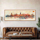 Seville Spain Panoramic Travel Poster, Framed Canvas Print or Metal Wall Art, Travel Art, Home Decor, Panoramic Painting, Midcentury Art