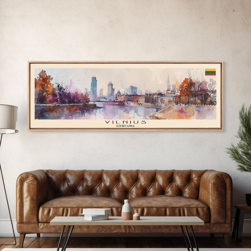 Vilnius Lithuania Wall Art, Panoramic Travel Poster, Panoramic Framed Canvas Print, City Wall Art, Wall Hanging Home Decor, Travel Art