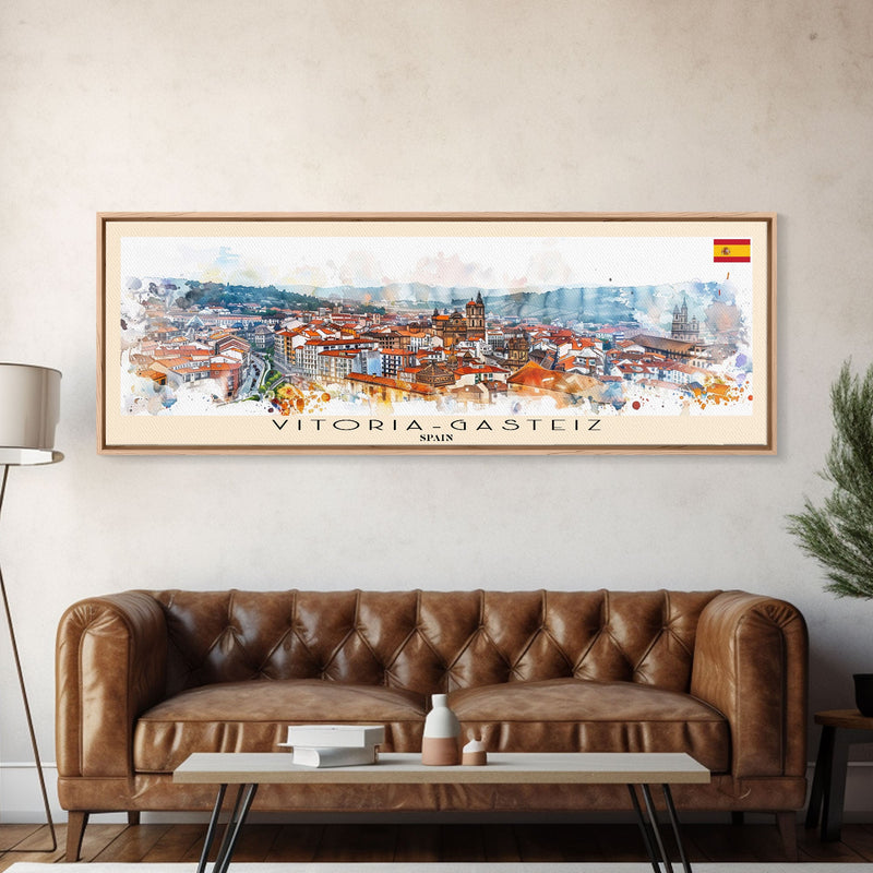 Vitoria Gasteiz Spain Travel Art, City Art, Framed Canvas Print or Metal Wall Art, Europe Travel Poster, Panoramic Wall Art, Extra Wide Wall Art