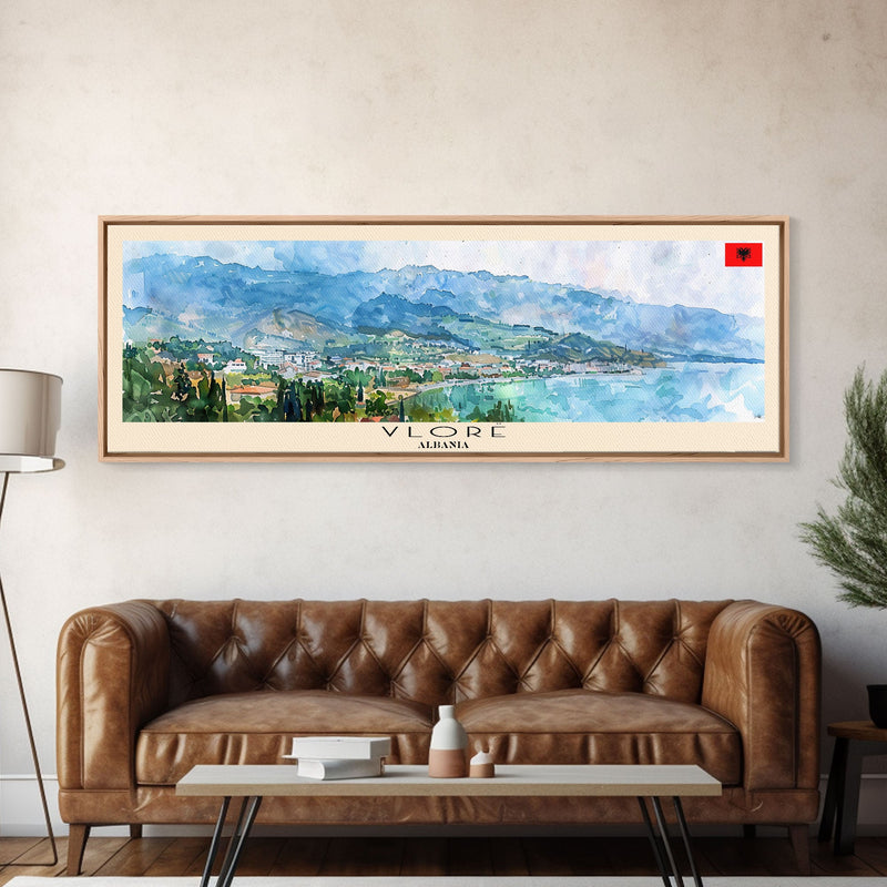 Vlore Albania Travel Art, City Art, Framed Canvas Print or Metal Wall Art, Europe Travel Poster, Panoramic Wall Art, Extra Wide Wall Art