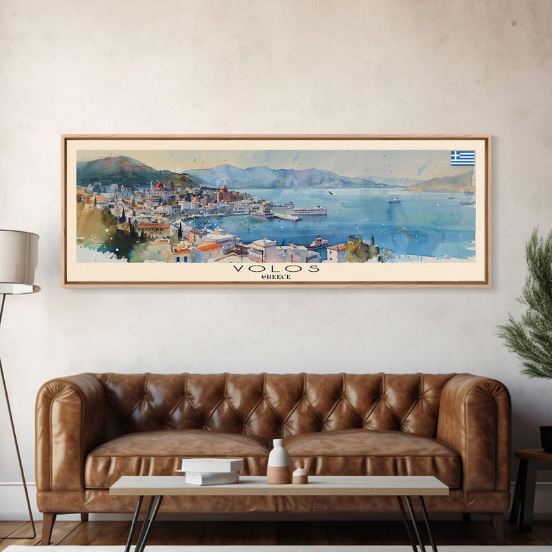 Volos Greece Travel Print Wall Art, Panoramic City Art, Travel Art, Wall Decor, Vacation Gift, Framed Canvas Print Or Metal Art