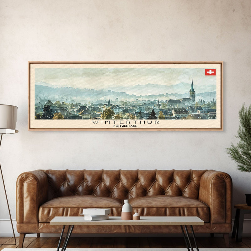 Winterthur Switzerland Travel Art, City Art, Framed Canvas Print or Metal Wall Art, Europe Travel Poster, Panoramic Wall Art, Extra Wide Wall Art