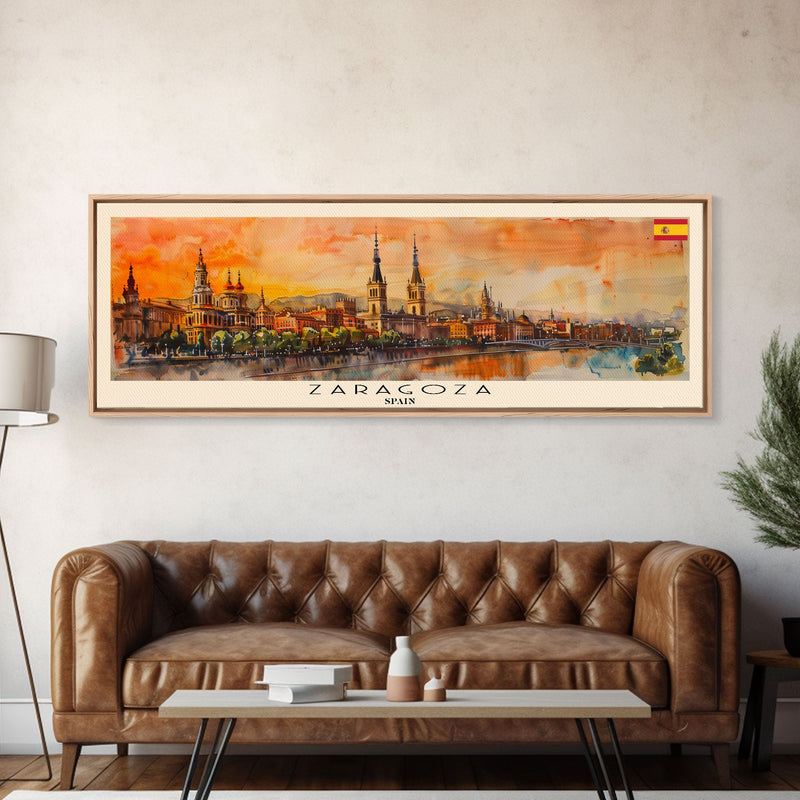 Zaragoza Spain Wall Art, Panoramic Travel Poster, Panoramic Framed Canvas Print, City Wall Art, Wall Hanging Home Decor, Travel Art