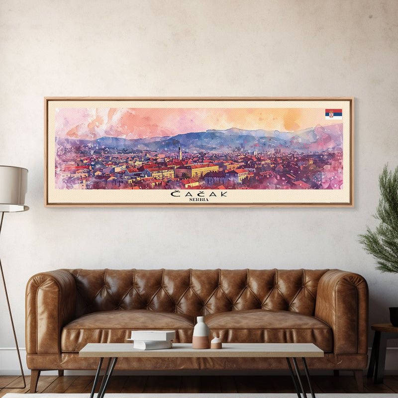 ÄŒaÄak Serbia Wall Art, Panoramic Travel Poster, Panoramic Framed Canvas Print, City Wall Art, Wall Hanging Home Decor, Travel Art