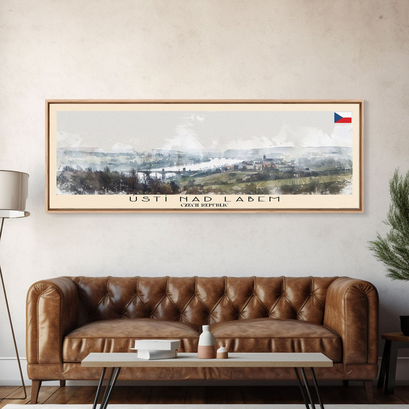 ÃšstÃ nad Labem Czech Republic Wall Art, Panoramic Travel Poster, Panoramic Framed Canvas Print, City Wall Art, Wall Hanging Home Decor, Travel Art