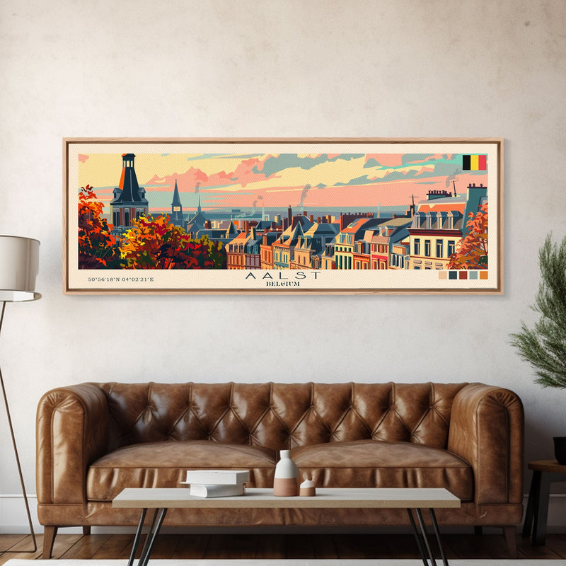 Aalst Belgium Travel Print Wall Art, Panoramic City Art, Travel Art, Wall Decor, Vacation Gift, Framed Canvas Print Or Metal Art