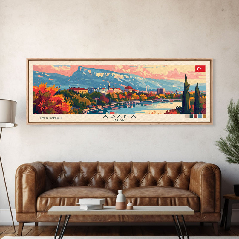 Adana Turkey  Travel Art, City Art, Framed Canvas Print or Metal Wall Art, Europe Travel Poster, Panoramic Wall Art, Extra Wide Wall Art