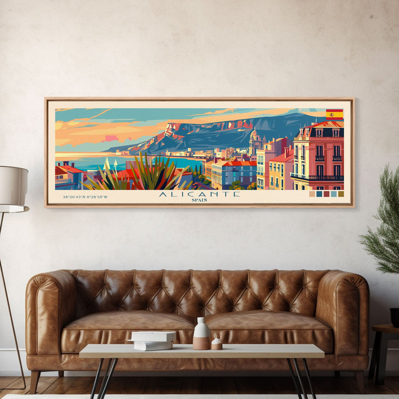 Alicante Spain Travel Print Wall Art, Panoramic City Art, Travel Art, Wall Decor, Vacation Gift, Framed Canvas Print Or Metal Art