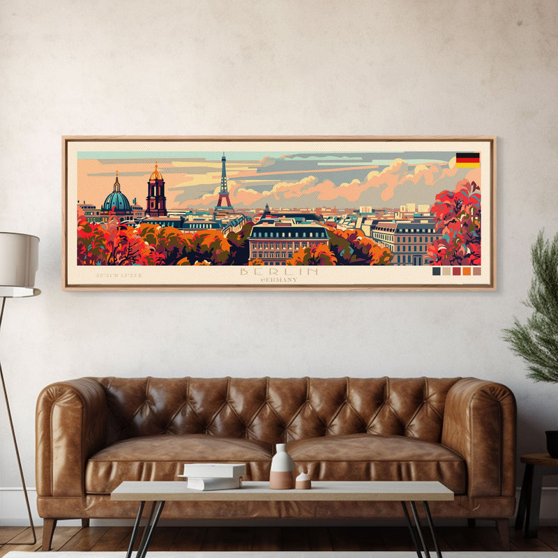 Berlin Germany Travel Print Wall Art, Panoramic City Art, Travel Art, Wall Decor, Vacation Gift, Framed Canvas Print Or Metal Art