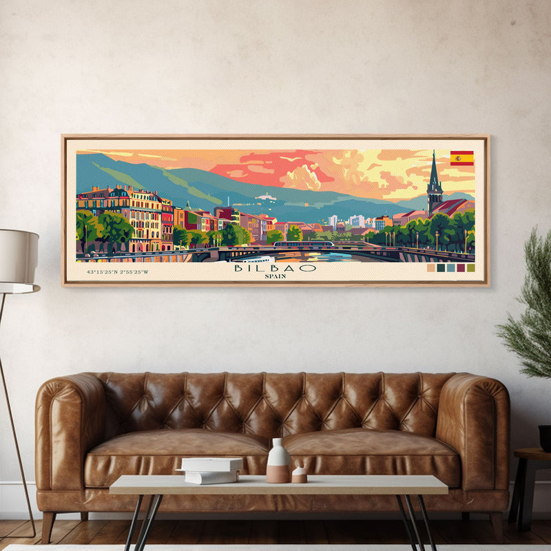 Bilbao Spain Wall Art, Panoramic Travel Poster, Panoramic Framed Canvas Print, City Wall Art, Wall Hanging Home Decor, Travel Art