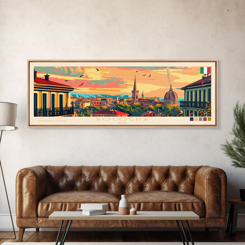 Bologna Italy Wall Art, Panoramic Travel Poster, Panoramic Framed Canvas Print, City Wall Art, Wall Hanging Home Decor, Travel Art