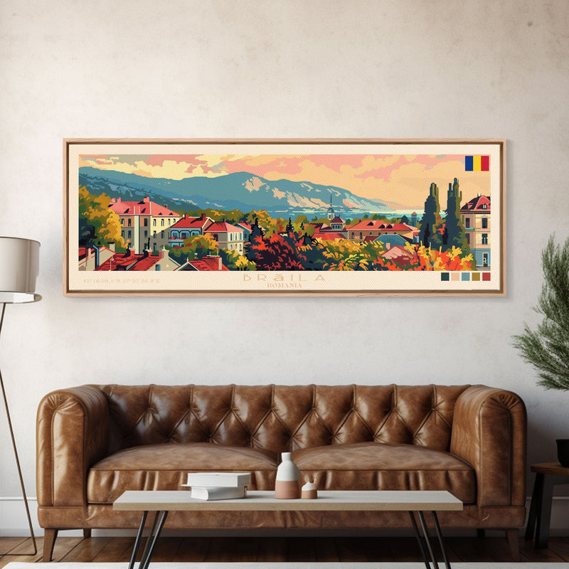 Braila Romania Travel Art, City Art, Framed Canvas Print or Metal Wall Art, Europe Travel Poster, Panoramic Wall Art, Extra Wide Wall Art