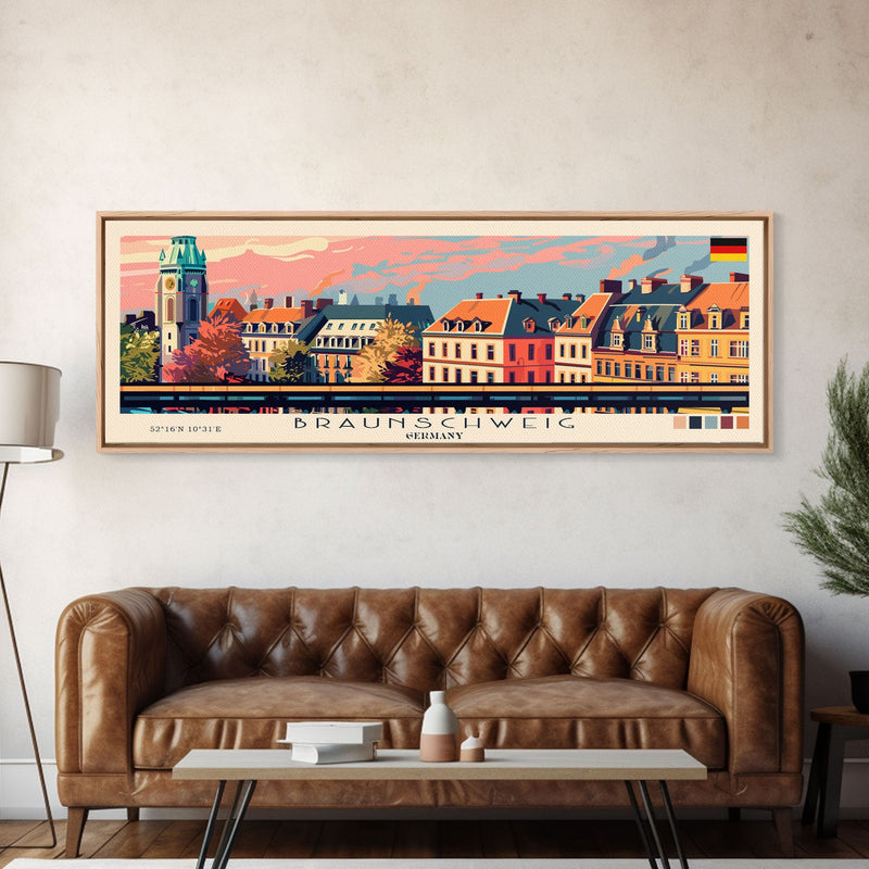 Braunschweig Germany Travel Art, City Art, Framed Canvas Print or Metal Wall Art, Europe Travel Poster, Panoramic Wall Art, Extra Wide Wall Art