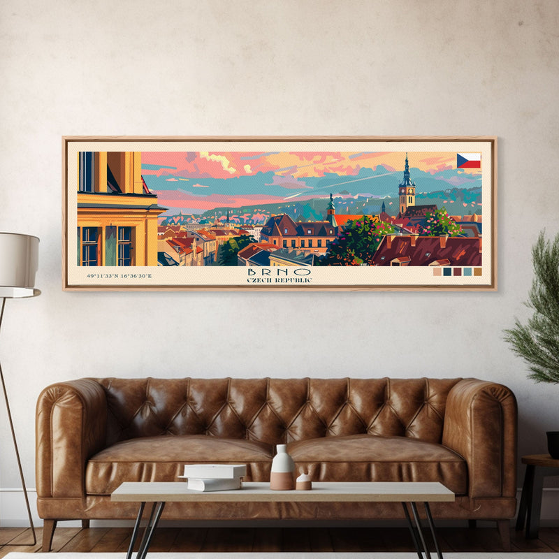 Brno CzechRepublic art Travel Print Wall Art, Panoramic City Art, Travel Art, Wall Decor, Vacation Gift, Framed Canvas Print Or Metal Art