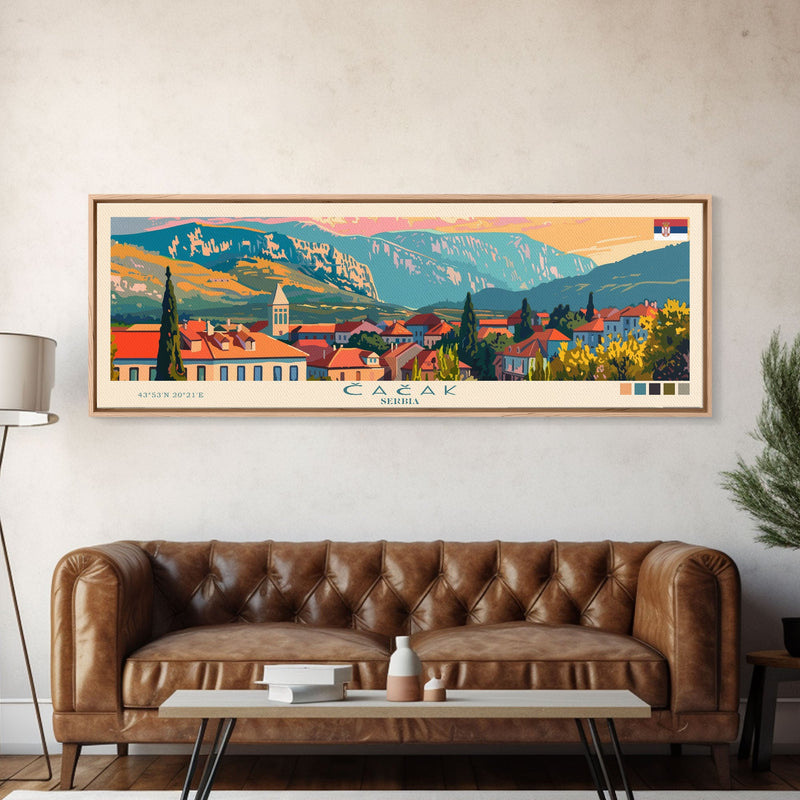 ÄŒaÄak Serbia Wall Art, Panoramic Travel Poster, Panoramic Framed Canvas Print, City Wall Art, Wall Hanging Home Decor, Travel Art