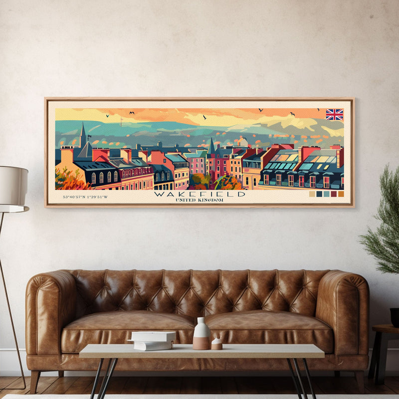 Wakefield United Kingdom Travel Print Wall Art, Panoramic City Art, Travel Art, Wall Decor, Vacation Gift, Framed Canvas Print Or Metal Art