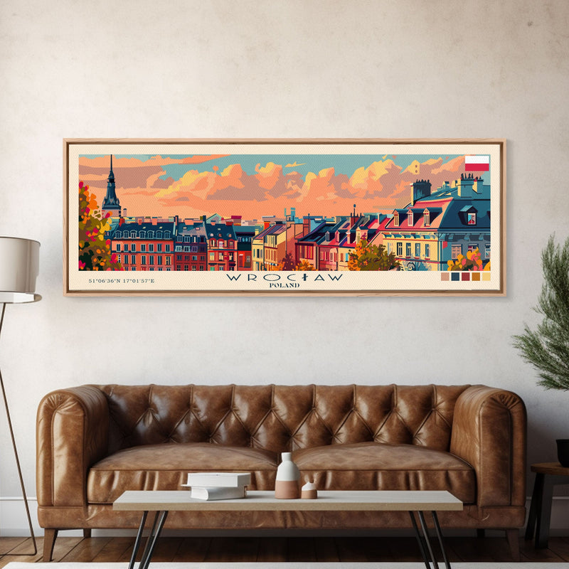 Wroclaw Poland Travel Print Wall Art, Panoramic City Art, Travel Art, Wall Decor, Vacation Gift, Framed Canvas Print Or Metal Art